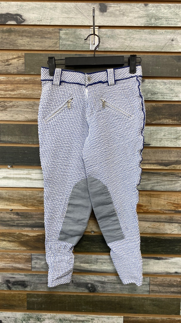USED Highline Outfitters Knee Patch Breeches 26R Blue/White Check