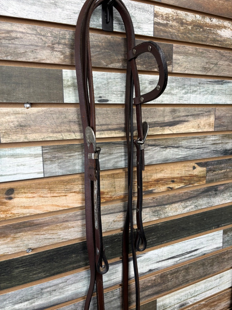USED JTI Western Show Headstall with Split Reins Horse Brown