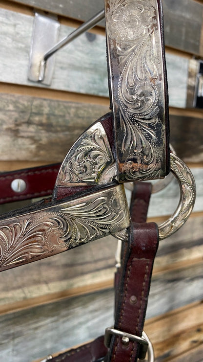 USED Circle Y Pony Show Halter Burgandy Leather,Silver accents with Leather Lead Pony Burgandy
