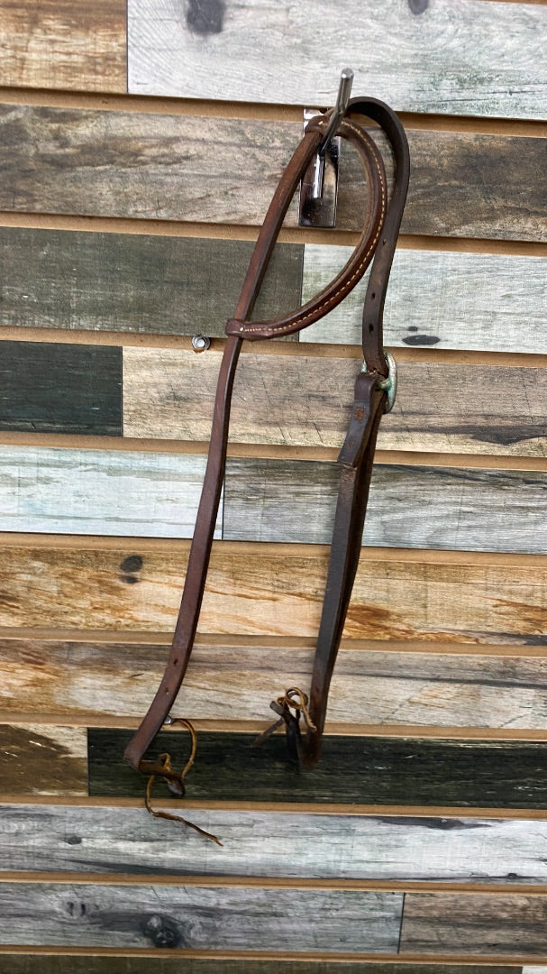 USED  Leather One-Ear Headstall Medium Oil, Stitching on Ear Horse Medium Oil