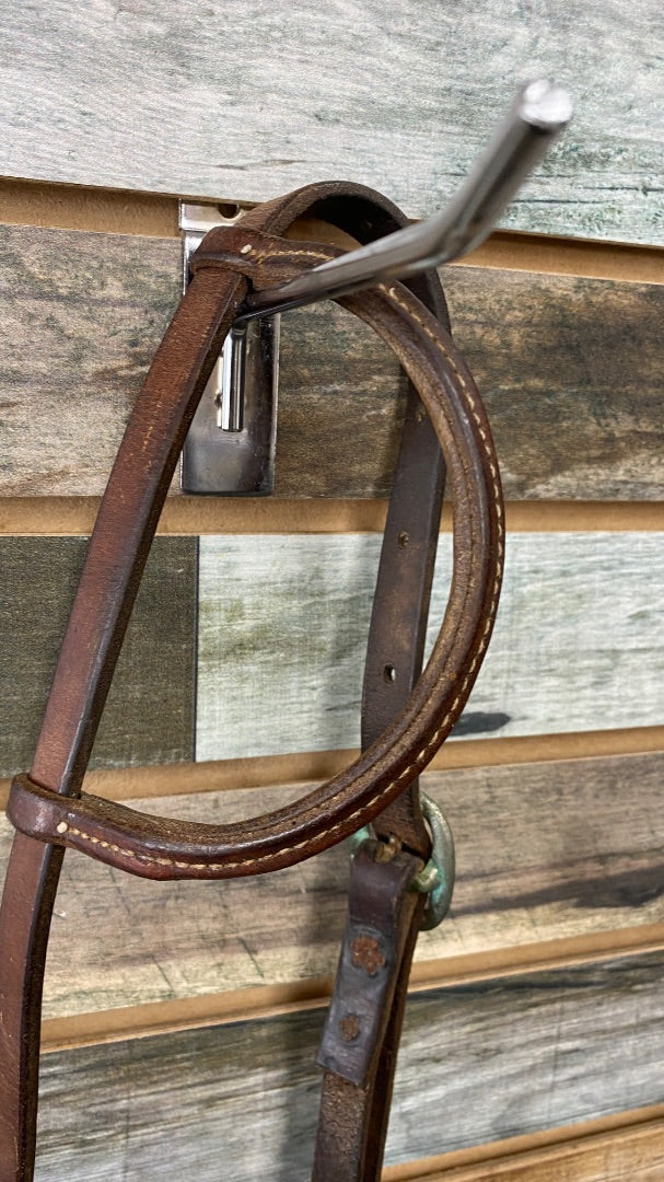 USED  Leather One-Ear Headstall Medium Oil, Stitching on Ear Horse Medium Oil