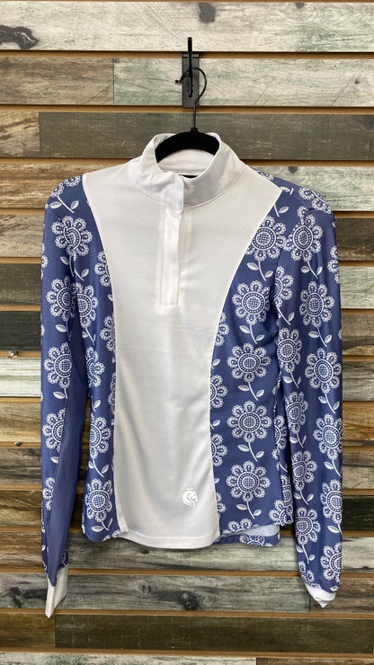 USED Equinavia Ladies English Show Shirt XS White/Blue