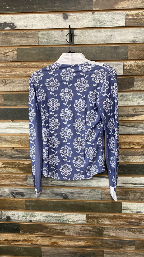 USED Equinavia Ladies English Show Shirt XS White/Blue