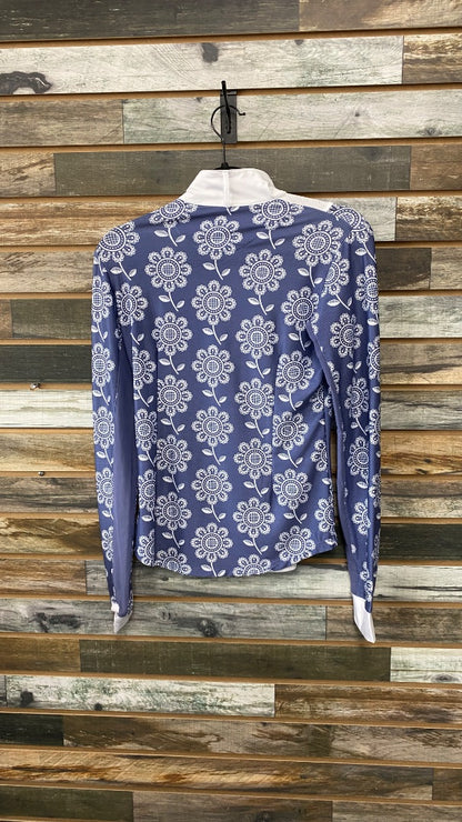 USED Equinavia Ladies English Show Shirt XS White/Blue