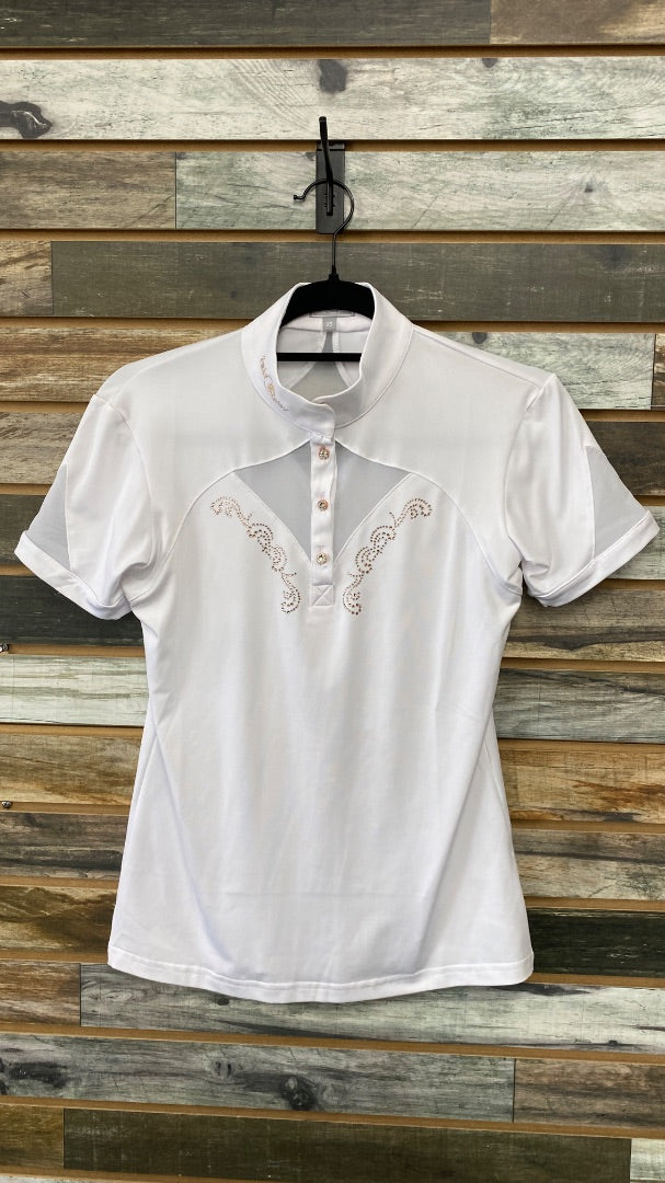 USED Flair Ladies English Show Shirt Short Sleeve XS White