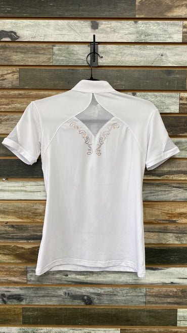 USED Flair Ladies English Show Shirt Short Sleeve XS White