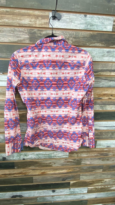 USED Rock and Roll Cowgirl Ladies Western Tops Small Red/Blue/White