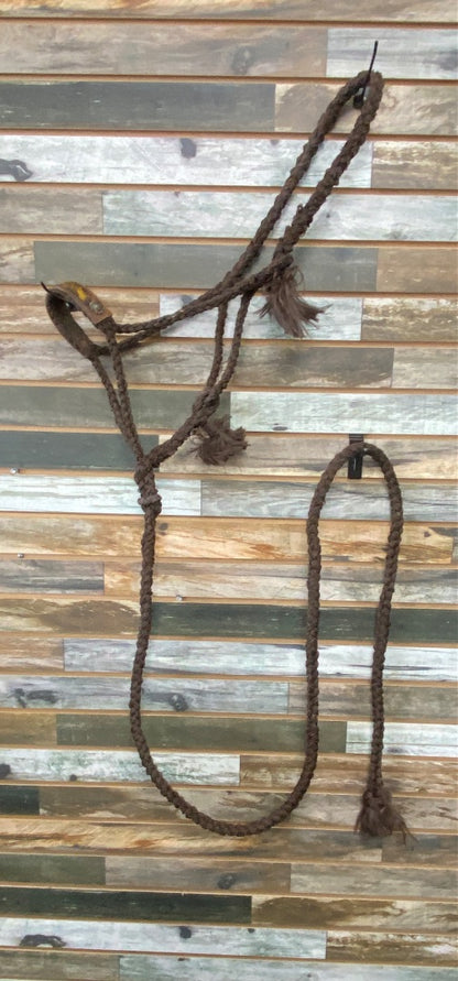 USED  Brown Rope Halter with lead and Sunflower noseband Horse Brown