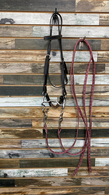 USED Weaver Western Browband  Headstall & Reins Horse Black Biothane