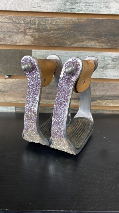 USED  Western Stirrups 5" Silver w/ purple glitter