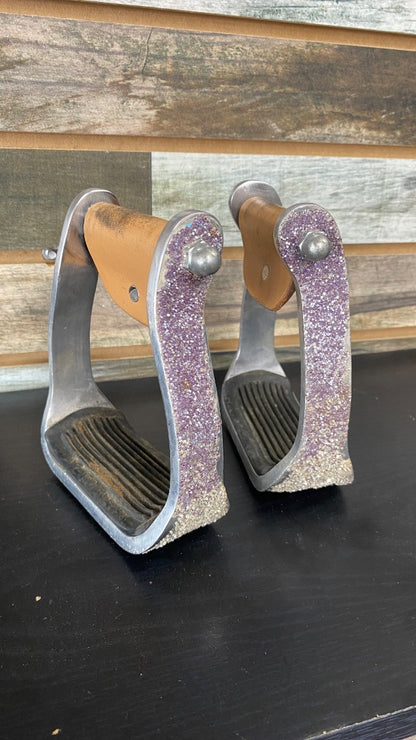 USED  Western Stirrups 5" Silver w/ purple glitter