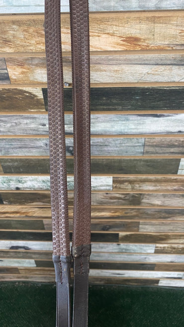 USED Golden Horseshoe Equestrian English Rubber/Leather Reins 48" Dark Oil