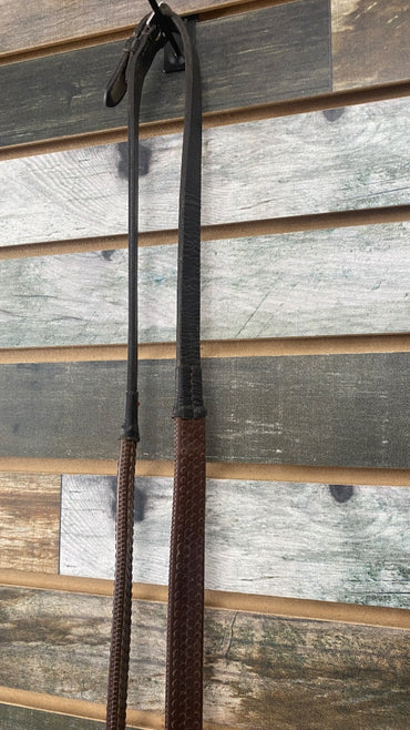 USED Golden Horseshoe Equestrian English Rubber/Leather Reins 54" Dark Oil