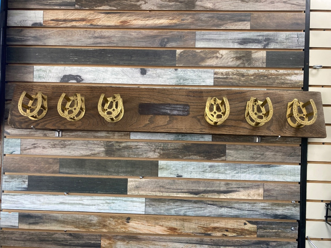 USED Golden Horseshoe Equestrian Bridal Rack  Wood and Brass