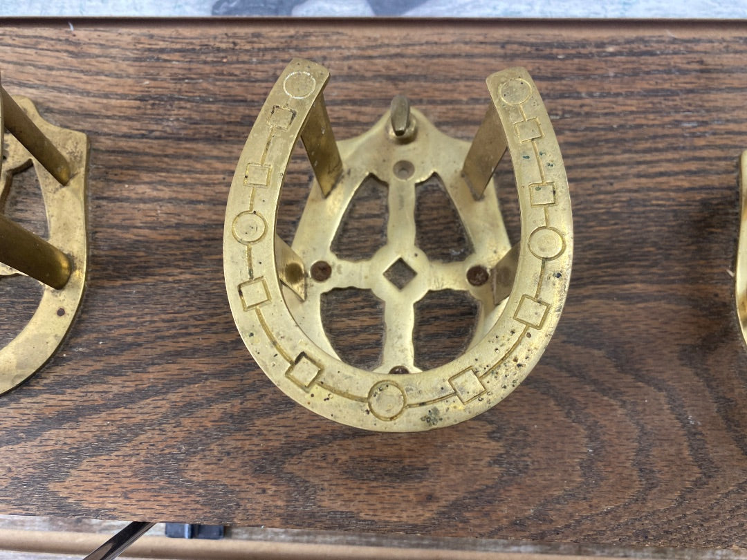 USED Golden Horseshoe Equestrian Bridal Rack  Wood and Brass