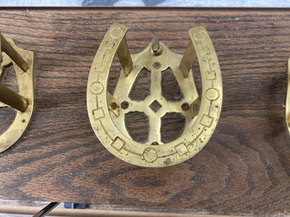 USED Golden Horseshoe Equestrian Bridal Rack  Wood and Brass
