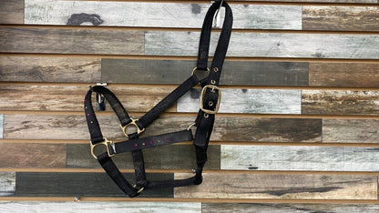 USED Black Nylon Halter with Pink & Green Gems (H)