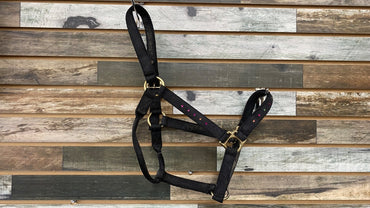 USED Black Nylon Halter with Pink & Green Gems (H)