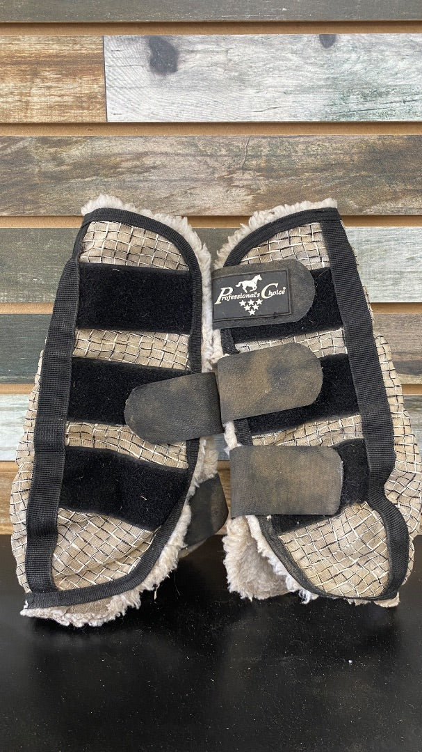 USED Black & Brown Checkered Fleece Rolled Front Fly Boots (M)