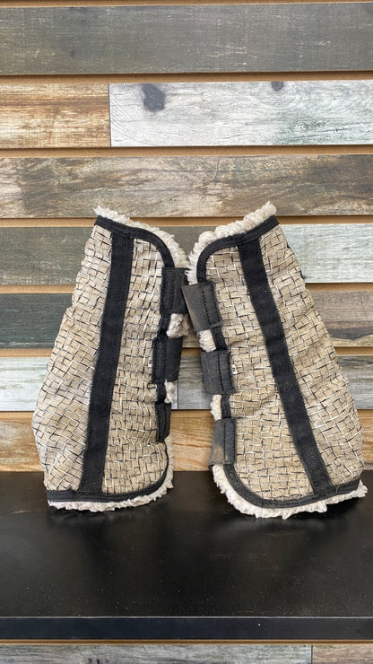 USED Black & Brown Checkered Fleece Rolled Front Fly Boots (M)