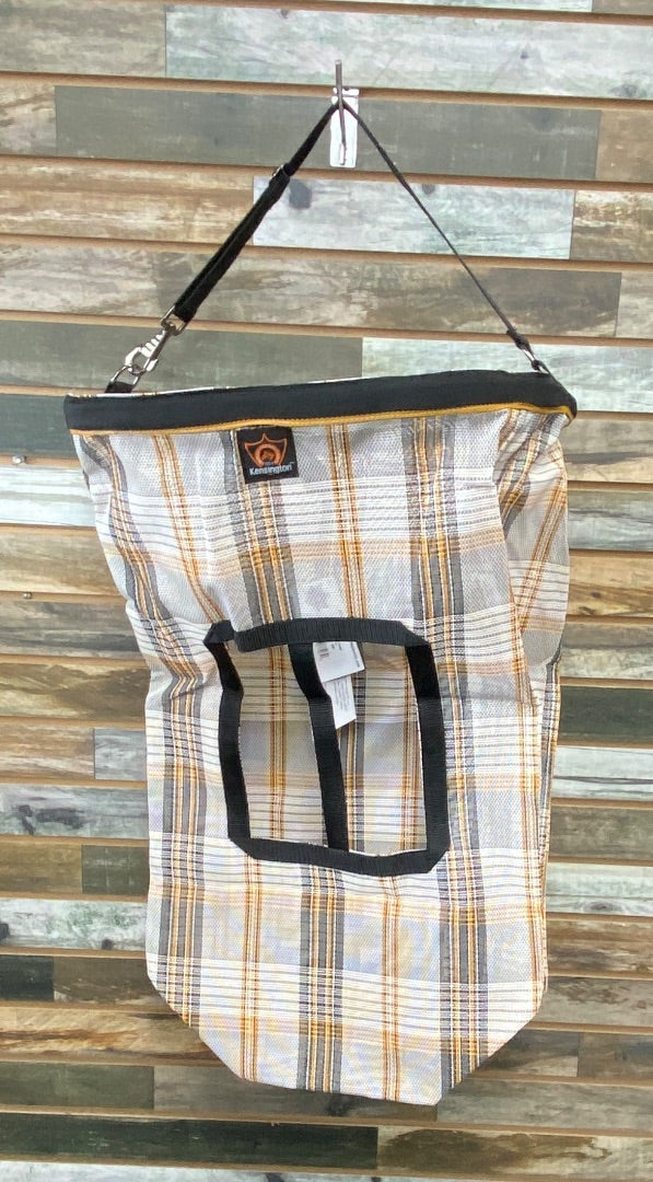 Kensington 2 Flake Hay Bag with Rim  Black/Orange Plaid