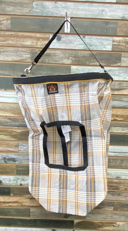 Kensington 2 Flake Hay Bag with Rim  Black/Orange Plaid
