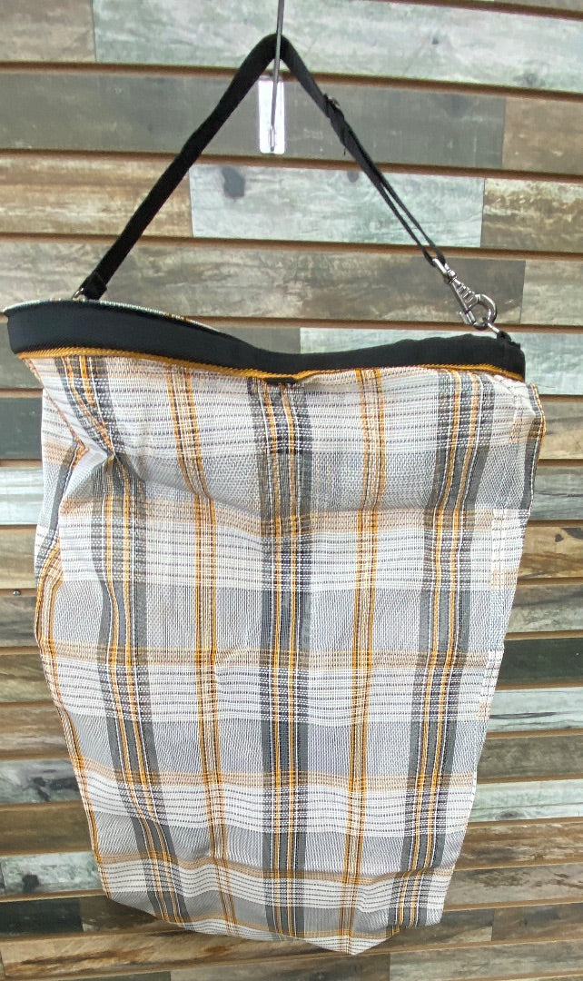 Kensington 2 Flake Hay Bag with Rim  Black/Orange Plaid