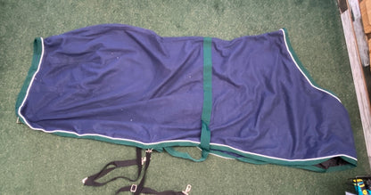 USED Dover Saddlery Fleece Cooler 82" blue with Green/white trim 82" Blue w/Green/White Trim