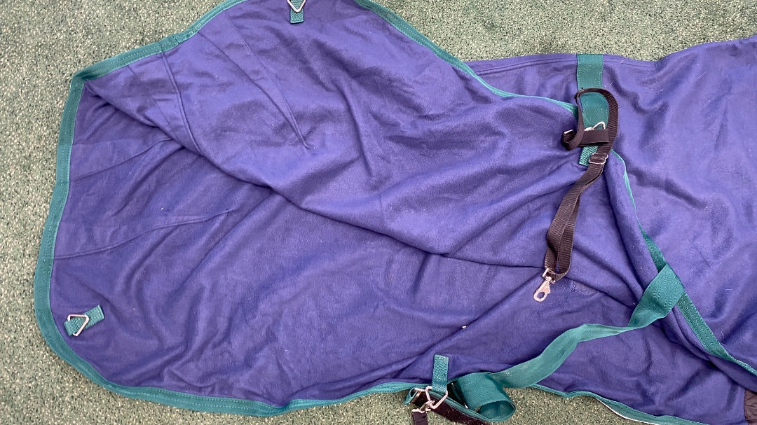 USED Dover Saddlery Fleece Cooler 82" blue with Green/white trim 82" Blue w/Green/White Trim