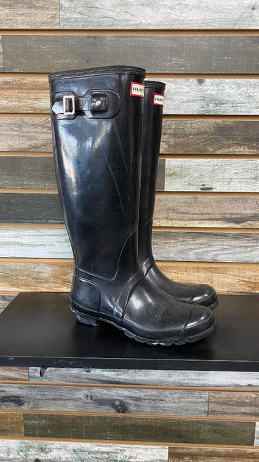 USED Hunter Boots Womens Original Tall Rain Boot 7 Black