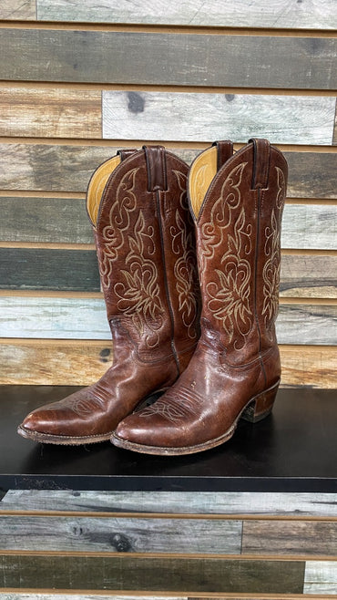 USED Justin Pointed Toe Marbled Deerlite Western Boots 8 Brown