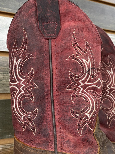 USED Old West Cowboy Boots | Youth 12 - Burgundy & Brown