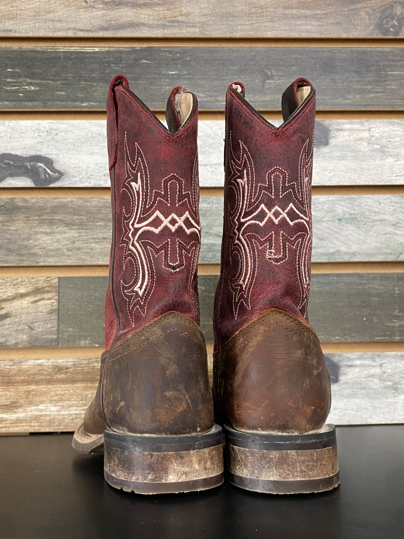 USED Old West Cowboy Boots | Youth 12 - Burgundy & Brown