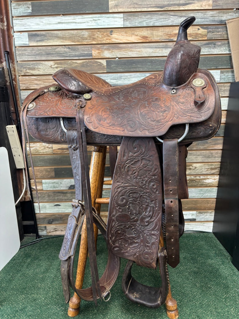 USED Billy Cook Tooled Trail Saddle 16" Dark Oil