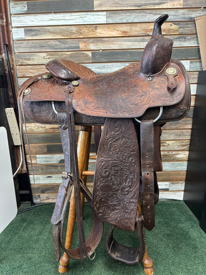 USED Billy Cook Tooled Trail Saddle 16" Dark Oil