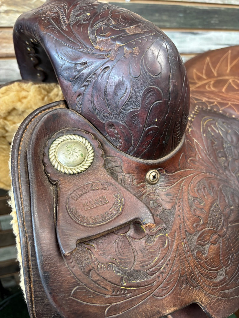USED Billy Cook Tooled Trail Saddle 16" Dark Oil