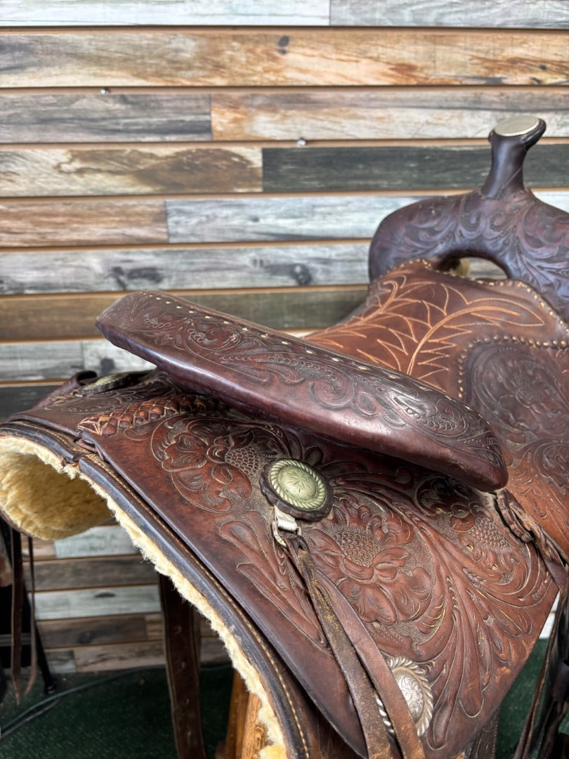 USED Billy Cook Tooled Trail Saddle 16" Dark Oil