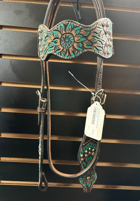 HIlason Tooled Headstall - Teal / Floral