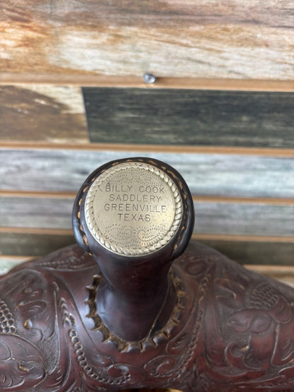 USED Billy Cook Tooled Trail Saddle 16" Dark Oil