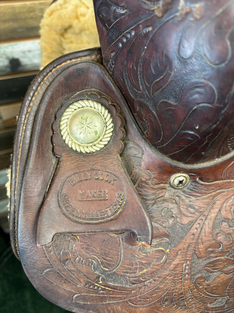 USED Billy Cook Tooled Trail Saddle 16" Dark Oil