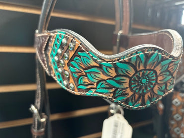 HIlason Tooled Headstall - Teal / Floral