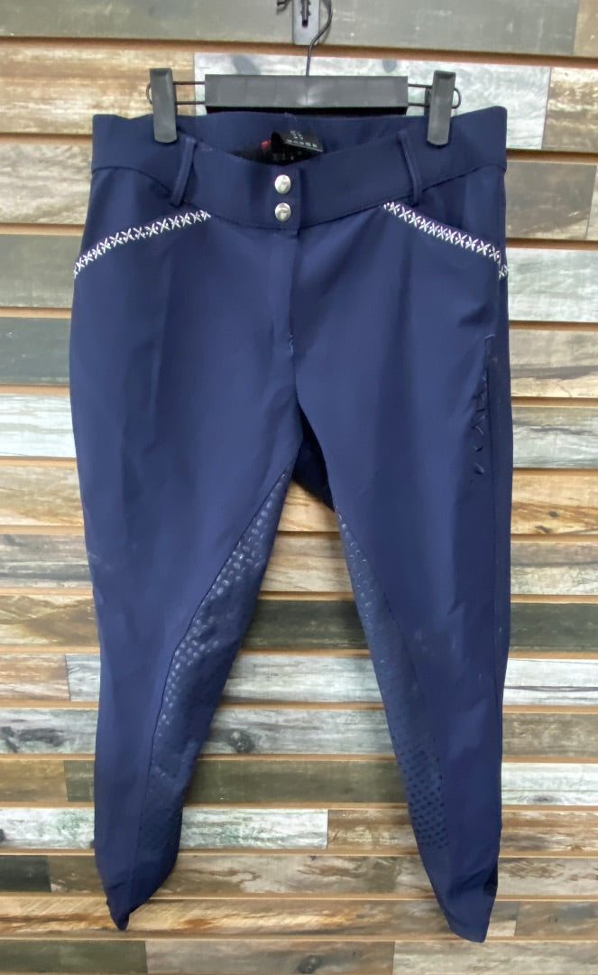 USED Horze Ladies English Breeches, Silicone Full Seat, Navy 32 Navy