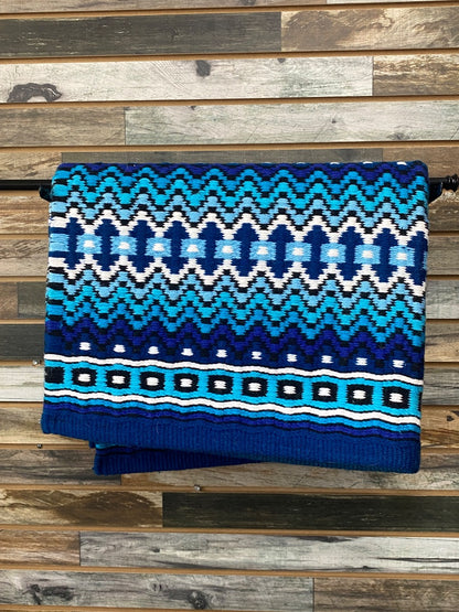 USED Bling Pads Wool Western Saddle Blanket 34x42 Blue | Ocean | White