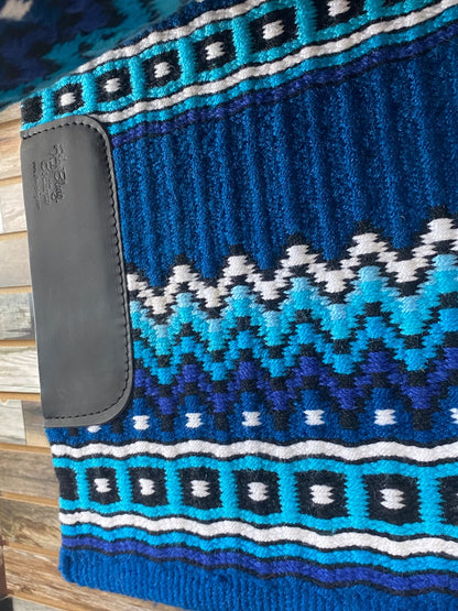 USED Bling Pads Wool Western Saddle Blanket 34x42 Blue | Ocean | White