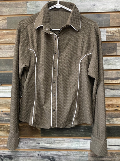 USED Pookie Long Sleeve Ladies Western Show Shirts XL Textured Grey | White Trim