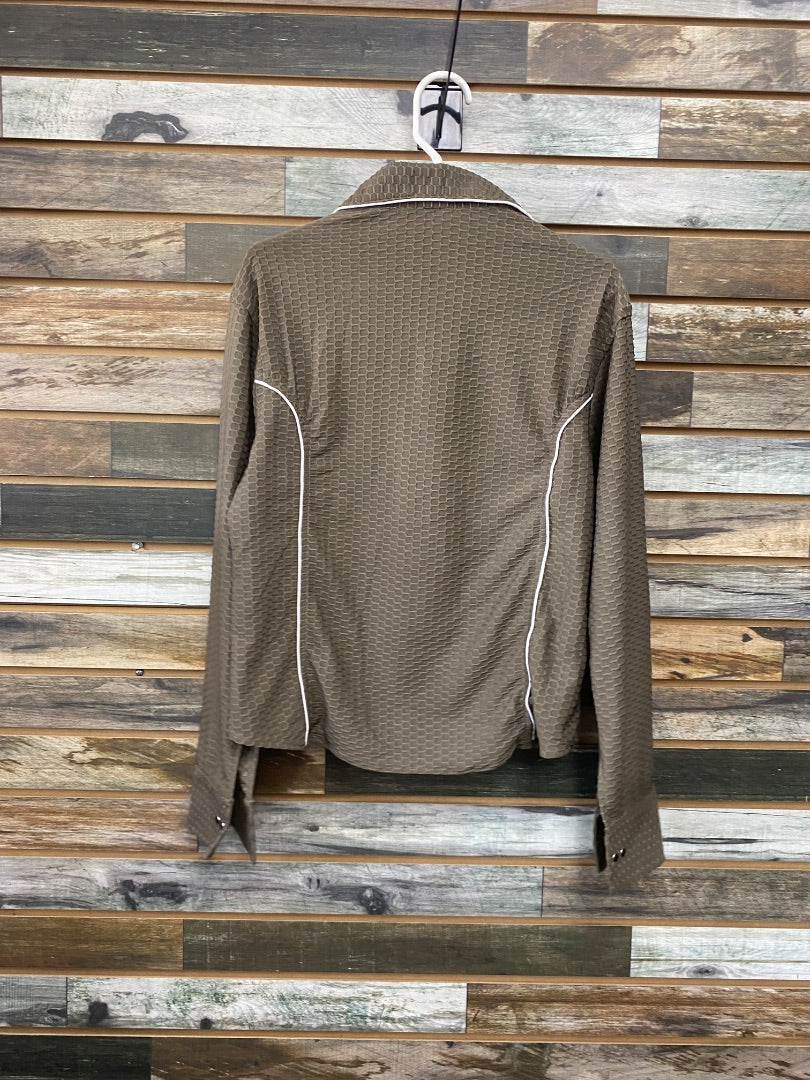USED Pookie Long Sleeve Ladies Western Show Shirts XL Textured Grey | White Trim