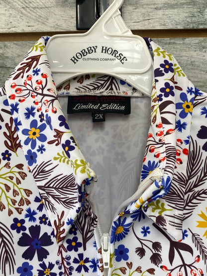 USED Hobby Horse Long Sleeve Ladies Western Show Shirts XXL Limited Edition Floral Print on White Base