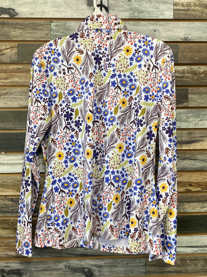 USED Hobby Horse Long Sleeve Ladies Western Show Shirts XXL Limited Edition Floral Print on White Base