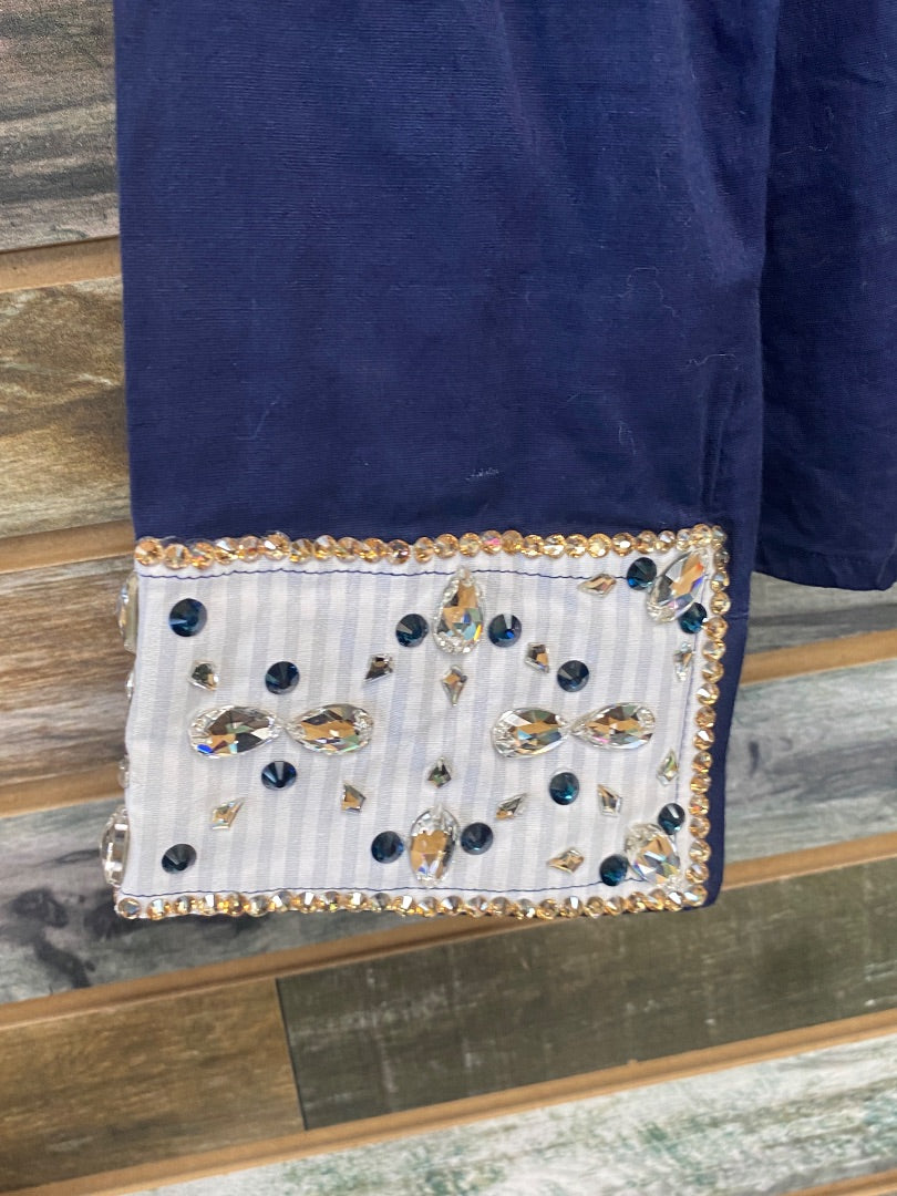 USED Royal Highness Long Sleeve Ladies Western Show Shirts XXL Navy | Blue & Clear Gems