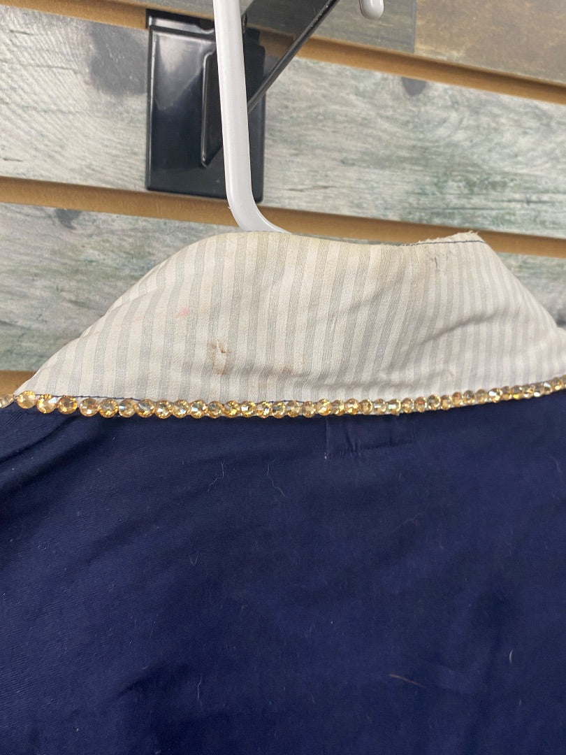 USED Royal Highness Long Sleeve Ladies Western Show Shirts XXL Navy | Blue & Clear Gems
